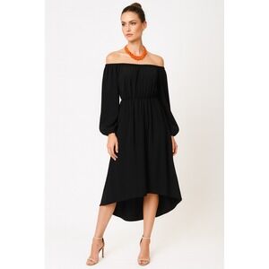 Black‎ Off Shoulder Long Sleeve Flowy Midi Dress Elastic Waist XL